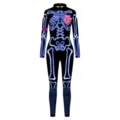 Women Halloween 3D Skeleton Print Tight Jumpsuit Cosplay Costume Party Stage Outfits - Blue Fluorescent Anatomy Skeleton
