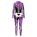 Halloween squelette impression numerique femmes manches longues combinaison cosplay outfit - S / Violet
