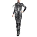 Geometrischer Druck enger Jumpsuit für Damen, abstraktes Linien Design Langarm Body. - S / Schwarz