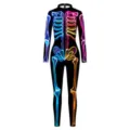 Buntes Skelett Print Halloween Jumpsuit, langarm Stehkragen Party Bühnenperformance Kostüm. - S / Jumpsuits / Bunt Fluoreszierendes Skelett
