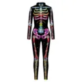 Halloween colorful rhinestone skeleton print long sleeve jumpsuit party cosplay costume - Colorful Gem Skeleton