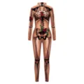 Halloween skeleton print long sleeve jumpsuit costume, colorful cosplay party outfit. - Rose Vine Skeleton