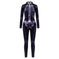 Halloween X-ray skeleton print long sleeve jumpsuit cosplay costume bodysuit for women - Purple X-Ray Skeleton