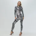 Zebra Muster Tier Kostüm Body, 3D digital gedruckter Party Cosplay Catsuit für Damen. - S / Zebramuster (B142-108)