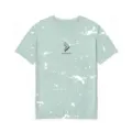 Herren mintgrünes Kurzarm-T-Shirt mit weißem Spritzmuster und Brustgrafik-Druck für Sommer. - M / Bohnengrün