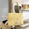 Korean style embroidered bow quilted laptop bag tablet storage bag trendy shoulder bag. - Yellow