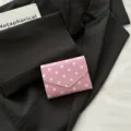 Portafoglio donna a pois lucido rosa corto pieghevole portamonete carino borsa estetica - Rosa