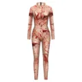 Halloween blutiges Horror Digitaldruck langarm Stehkragen enger Body Cosplay Kostüm - S / Nacktes Blut