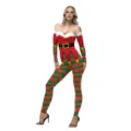 Damen Weihnachten Pixel Elfe Jumpsuit langarm digitaldruck festliche party body outfit - S / Grünes Karo