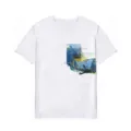 Men's white short sleeve T-shirt with creative landscape graphic chest print for casual daily wear. - White