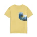 Herren lässiges Kurzarm T-Shirt mit grafischem Landschafts-Brustdruck in stilvollem Gelb - M / Kurkuma