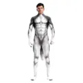 Husky cosplay volledige lichaams zentai pak met staart, dierenprint stretch kostuum voor feest - S / Broken Wit