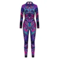 Lebendiger abstrakter Digitaldruck Langarm Jumpsuit für Damen, psychedelischer Body. - S / B142-389