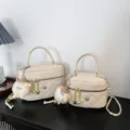 Sac à bandoulière matelassé chaîne femme sac à main décontracté pendentif peluche - Grand (Sans Pendentif) / Blanc Cassé