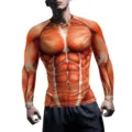 Heren 3D Spier Print Lange Mouw Compressie Shirt Fitness Gym Sport Training Atletische Top - S / Tops / 3D Spier Print Lange Mouw