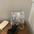 Sac à dos mini mode métallique argenté pour femme mignon dessin animé cartable voyage - Avec Pendentif / Argent