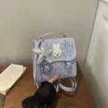 Sac à dos femme dessin animé mignon avec patch lapin et pendentif étoile violet clair. - Avec Pendentif / Bleu