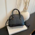 Schwarze Damentasche Kuppel Umhängetasche klassische Monogramm Muster Handtasche Beutel - Schwarz