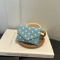 Blauwe portemonnee met witte stippen, chic retro design, compacte casual damestas handtas. - Blauw