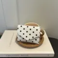 Chique zwart-wit gestippelde portemonnee clutch, stijlvolle retro kunstlederen handtas. - Wit
