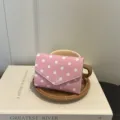 Pink polka dot wallet cute trifold purse compact card holder chic fashion design - Pink