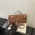Femme rétro marron PU cuir sac à bandoulière élégant poignée supérieure sac cabas - Marron