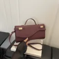Vintage bordeaux PU lederen schoudertas dames handtas met metalen gesp stijlvol. - Rood