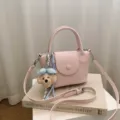 Mujer rosa PU cuero bolso de mano bandolera lindo peluche oso dije casual bolso de hombro - Con Colgante / Rosa