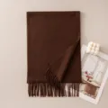 Brauner Kaschmir Schal mit Fransen, weicher warmer Winterschal für Damen und Herren. - Schal mit Quasten im koreanischen Stil (7102-19) / Tee-Kaffee