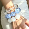 Resin beaded bracelet set for women layered stackable clear and blue marbled round balls - 3-Piece Bracelet Set / Mixed Colors