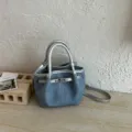 Retro denim bucket bag women casual stylish handbag large capacity shoulder messenger bag - No Pendant / Silver