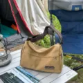 Borsa a tracolla in tela marrone, grande borsa messenger casual per lavoro e campeggio all'aperto. - Kaki
