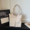 Minimalist Beige Canvas Tote Bag Large Capacity Casual Shoulder Handbag for Daily Student - Off White