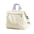 Borsa da viaggio capiente in beige con manici viola, design leggero ed espandibile. - senza ciondolo / Bianco