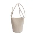 Beige woven leather bucket bag, stylish retro single shoulder crossbody variant for women. - No Pendant / White