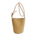 Woven leather bucket bag, beige vintage shoulder crossbody bag, stylish women daily handbag. - No Pendant / Yellow