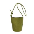 Green woven bucket bag for women, stylish vintage shoulder crossbody bag with elegant knot. - No Pendant / Green