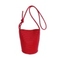 Red woven leather bucket bag for women, vintage stylish small crossbody shoulder bag chic. - No Pendant / Red