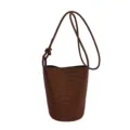 Brown woven leather bucket bag for women, stylish retro single shoulder crossbody daily handbag. - No Pendant / Brown