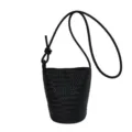 Black woven leather bucket bag, elegant shoulder crossbody handbag with stylish knot strap design. - No Pendant / Black