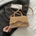Women stylish straw woven shoulder crossbody handbag summer chic casual beige bag - Khaki