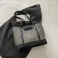 Damen schwarz grau Shopper Tasche mit Schleife elegante Schultertasche grosser Kapazität - Schwarz