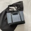 Graue Stoff-Tasche mit schwarzem Leder, stylische Umhängetasche für Damen im Alltag. - Blau und Schwarz