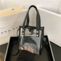 Borsa a mano trasparente in gelèe borsa shopper chiara moda elegante borsa a tracolla casual - Nero