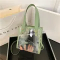 Borsa trasparente in PVC da donna, borsa a tracolla alla moda con finiture verde chiaro. - Verde