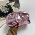 Sac pochette plissé rose métallique tendance pour femme, élégant sac coquillage de soirée. - Rose