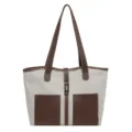 Τσάντα tote patchwork από καμβά και δέρμα, κομψή τσάντα ώμου μεγάλης χωρητικότητας. - Χωρίς Διακόσμηση / Ανοιχτό Καφέ