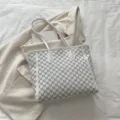 Weißer Monogramm M Shopper Große Kapazität Lässige Schultertasche Damen Alltag Pendeln Stil - Weiß