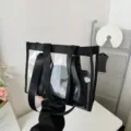Borsa tote trasparente in PVC gelatina con cinturini neri elegante borsa a tracolla casual streetwear - Nero