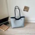 Light blue denim tote bag, stylish large capacity shoulder handbag for daily student commute. - No Pendant / Blue